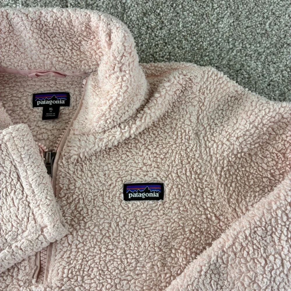 Patagonia Los Gatos Girls XL Fleece‎ Pullover Pink 1/4 Zip Long Sleeve Jacket - Picture 3 of 10
